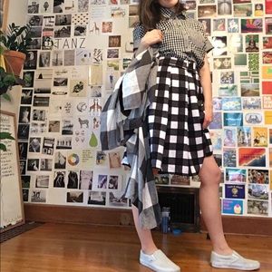 🌏Belted checkered skirt